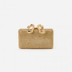 Women Gold Crystal Box Clutch | Self Portrait Handbags