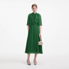 Women Green Chiffon Cape Midi Dress Green | Self Portrait Dresses