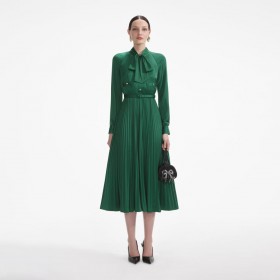 Women Green Satin Midi Dress | Self Portrait Dresses
