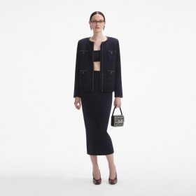 Women Navy Embellished Knit Cardigan | Self Portrait Outerwear