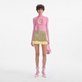 Women Pink Knit Cut Out Bodysuit Pink | Self Portrait Knitwear