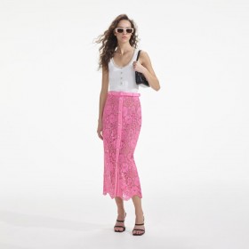 Women Pink Lace Midi Skirt | Self Portrait Co-Ords