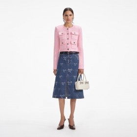 Women Pink Melange Merino Cardigan | Self Portrait Tops