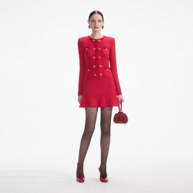 Women Red Knit Heart Buttoned Mini Dress | Self Portrait Dresses