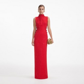 Women Red Rhinestone Crepe Maxi Dress | Self Portrait Dresses