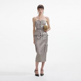 Women Taupe Satin Corset Top | Self Portrait Tops