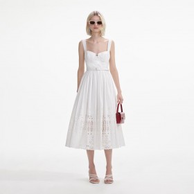 Women White Cotton Broderie Midi Dress | Self Portrait Dresses