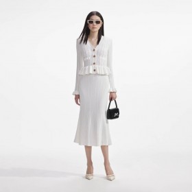 Women White Knit Peplum Midi Dress | Self Portrait Knitwear
