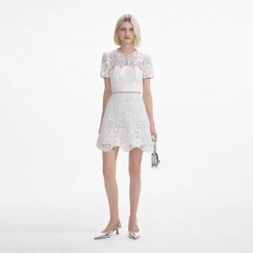 Women White Lace Diamante Mini Dress | Self Portrait Dresses