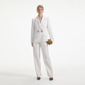 Women White Linen Blazer | Self Portrait Co-Ords