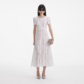 Women White Sequin Lace Midi Dress | Self Portrait Dresses