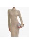 Vestido longo feminino em malha lurex dourada | Self Portrait Knitwear