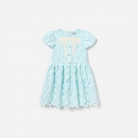  Vestido infantil de renda com laço azul | Autorretrato