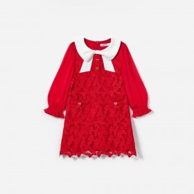  Vestido infantil de renda com laço vermelho | Autorretrato