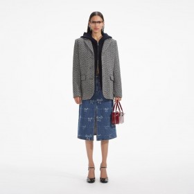  Blazer feminino preto com estampa espinha de peixe | Self Portrait Outerwear