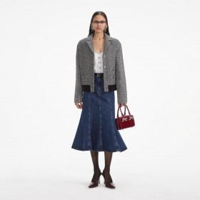  Jaqueta bomber feminina preta com estampa espinha de peixe | Self Portrait Outerwear