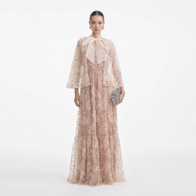  Vestido longo com capa e detalhes embelezados para mulheres | Vestidos para autorretrato