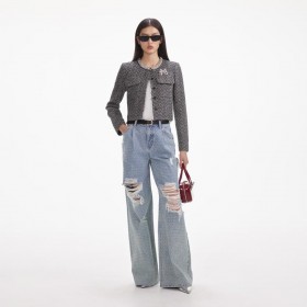 Calça jeans feminina desgastada com strass e efeito ombré | Jeans Self Portrait