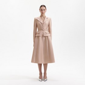 Vestido midi de tafetá sob medida para mulheres, marrom | Vestidos para autorretrato