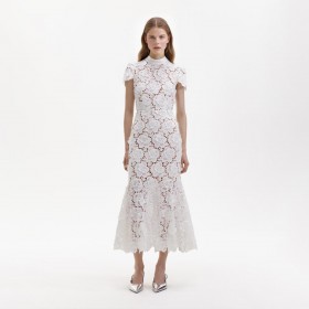  Vestido midi de renda com flores brancas para mulheres | Vestidos para autorretrato