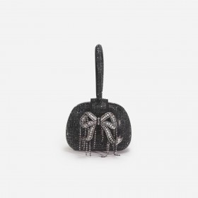  Mála Clutch Dubh le Láimhseáil Barr Rhinestone do Mhná Dubh | Málaí Láimhe Féinphortráide