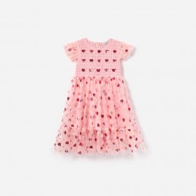  Abito per bambini con paillettes a forma di cuore in rete rosa | Autoritratto
