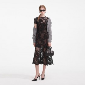  Abito midi bustier in pizzo nero da donna | Abiti Self Portrait