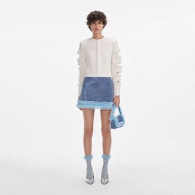  Minigonna da donna in maglia di maglia con cristalli blu | Pantaloni Self Portrait