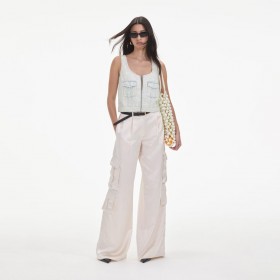  Pantaloni cargo in raso color crema da donna | Self Portrait Bottoms