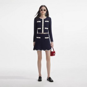  Minigonna da donna con bordi a contrasto all'uncinetto blu navy | Maglieria Self Portrait