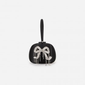 レディース ブラック サテン トップハンドル クラッチバッグ | セルフポートレート ハンドバッグ