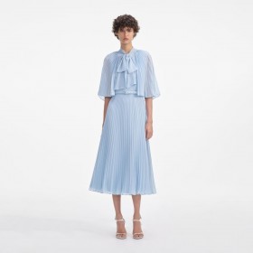 Blå Chiffon Cape Midi-kjole for kvinner | Selvportrettkjoler