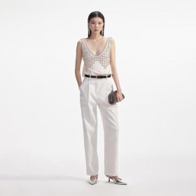  Dame Kremfarget Sateng Diamante Bralette Topp | Selvportrett Topper