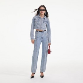 Krystallpyntet denimjakke for kvinner | Selvportrett-denim