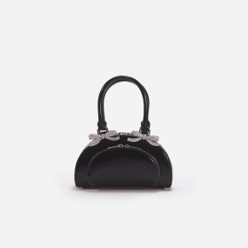  Damska czarna skórzana, zakrzywiona mini torba typu tote | Torebki Self Portrait