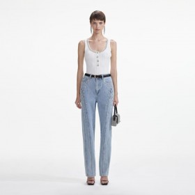  Kristallutsmyckade denimjeans för kvinnor | Self Portrait Denim