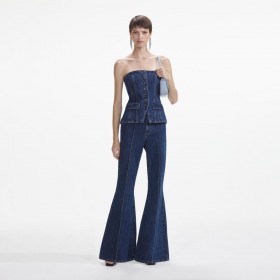 Bandeau-jumpsuit i denim för kvinnor | Självporträtt i denim