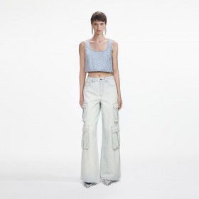  Damtopp med fyrkantig strass | Självporträttsdenim