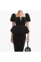  Vestido midi peplum de terciopelo negro para mujer | Vestidos autorretrato