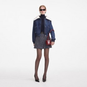  Chaqueta vaquera con cuello de punto para mujer | Self Portrait Denim