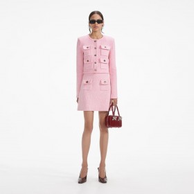 Falda de punto de merino rosa jaspeado para mujer | Pantalones Self Portrait