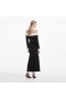  Sort Chenille Strik Off Shoulder Midi Kjole Til Kvinder | Self Portrait Kjoler