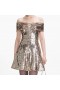  Dames gouden off-shoulder mini-jurk met pailletten | Zelfportretjurken