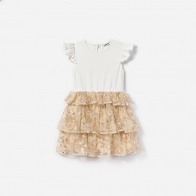  Kindercrème jersey pailletten tule jurk | Zelfportret