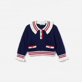  Marineblauwe gebreide cardigan voor kinderen | Zelfportret