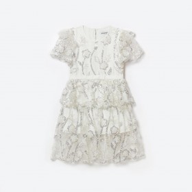 Witte tule midi-jurk met pailletten voor kinderen | Zelfportret