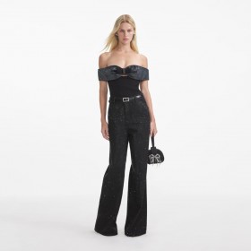  Zwarte crêpe top met strik voor dames | Zelfportret tops