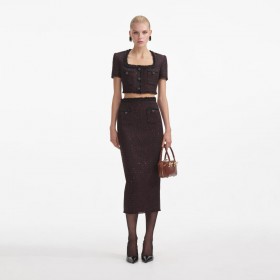 Zwarte metallic bouclé midi-rok voor dames | Zelfportretbroekje