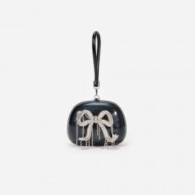  Zwarte clutch met parels en handvat voor dames | Zelfportret handtassen