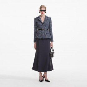 Blauwe bouclé midi-jurk voor dames | Zelfportretjurken